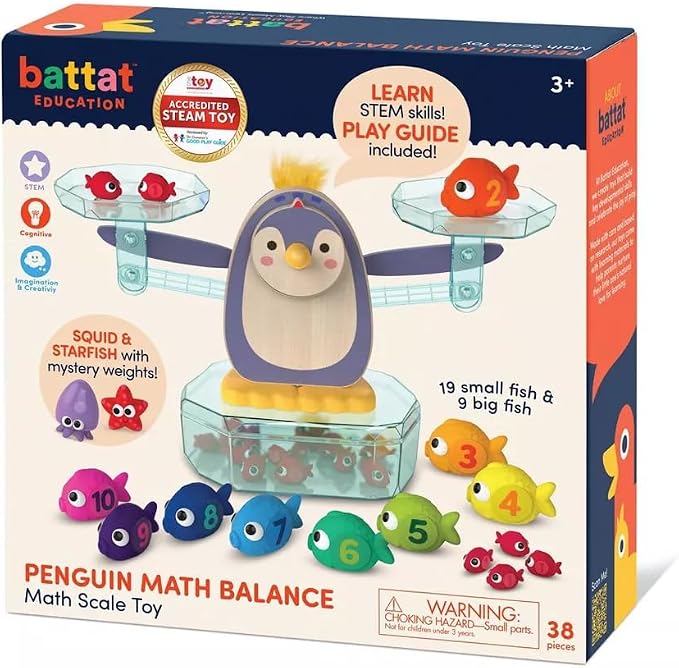 Battat Education – Penguin Math Balance Scale for Kids – 38 Pieces Counting Toy – Educational Math Games for Toddlers – Develop Early STEM Skills – Fun Learning Activity for Preschoolers 3+ Years | Penguin math game with 30 sea creature weights, 3 play...