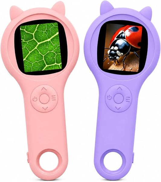 Pink and Purple Microscope for Kids-200X Portable Digital Mini Microscope- Your Little Scientist Miniscope - STEM Toy for Age 5 6 7 8 9 10 11 12 Years Old Toddlers.