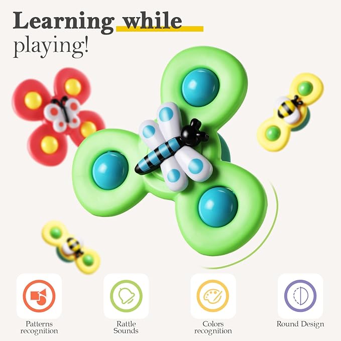 Suction Cup Spinner Airplane Travel Toys for 1 Year Old Boy Girl | Spinning Top 12 18 Months,1 2 Year Old Boy Birthday Gift,Baby Bath Toy for Kids Ages 1-3,Sensory Toy for Infant Toddlers