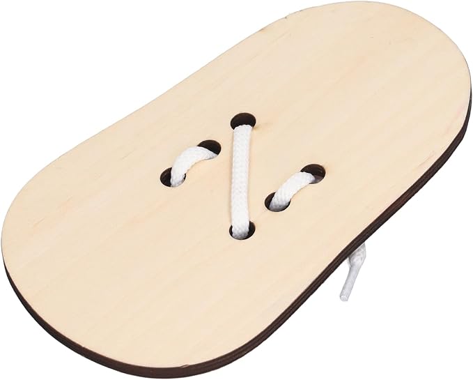 Asixxsix Wooden Lacing Shoe Toy, Learn to Tie Shoelaces Practice for Kids with Fine Motor Skills Development Smooth Threading Board for Toddlers Preschoolers (Lacing and Stringing Toy)