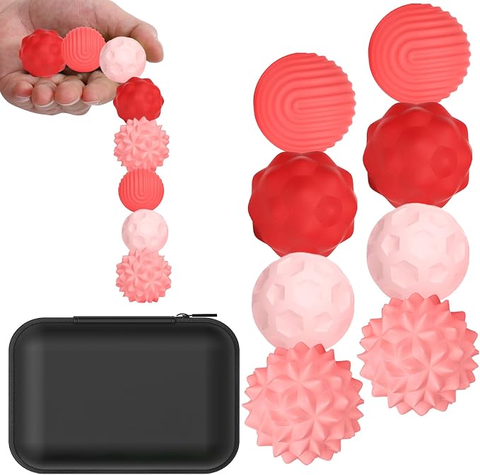BUSOHA Silicone Magnetic Fidget Balls - 8 Pack Fidget Toys for Adult | Four Unique Textures Sensory Support,Quiet and Silent Stress Relief,Lightweight,Office,Travel,Anxiety,ADHD,Red