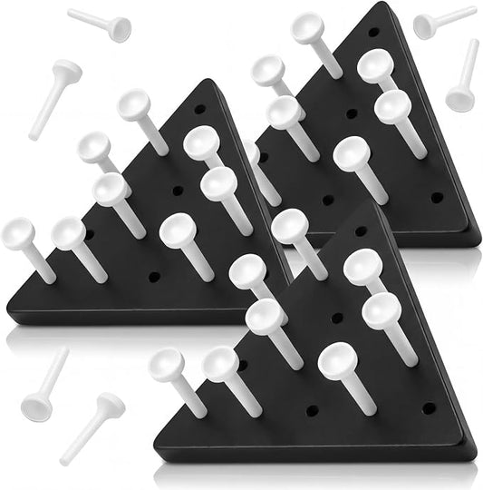 Zhanmai 10 Sets Wooden Triangle Peg Travel Game, White Peg Black Board