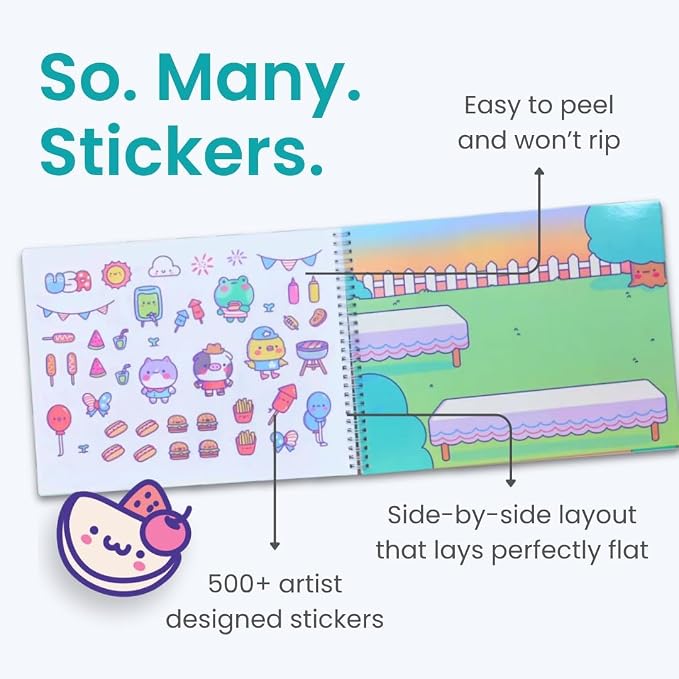 Cupkin Cute Foods Around The World Coloring & Sticker Book | 500+ Stickers | Spiral-bound kids craft format with 12 scenes, 12 art pages, side-by-side viewing, and an easy-peel design for ages 2–8