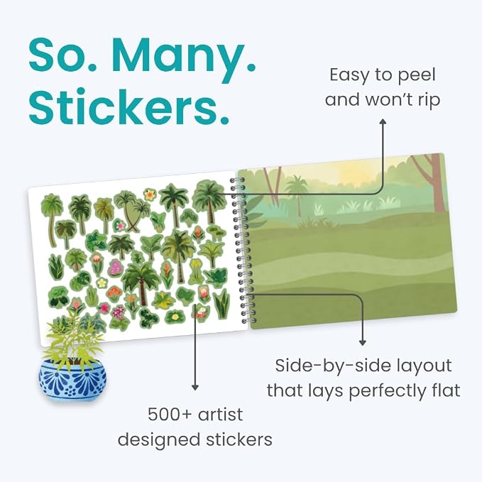 Cupkin Plants & Mushrooms Coloring & Sticker Activity Book | 500+ Stickers | Spiral-bound kids craft format with 12 scenes, 12 art pages, side-by-side viewing, and an easy-peel design for ages 2–8