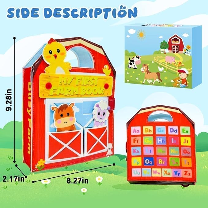 Farm Busy Book for Toddlers 1-3, Busy Board for 1 Year Old, Barn Animals Quiet Books with Finger Puppets, Portable Travel Learning Educational Montessori Toys for 1 Year Old Birthday Gifts Christmas