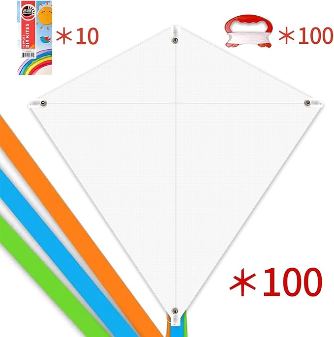 DIY Kites for Kids Kite Making Kit, Decorating Coloring Kite Party Pack | 35"*35" White Diamond Kites Kits Bulk for Boys and Girls