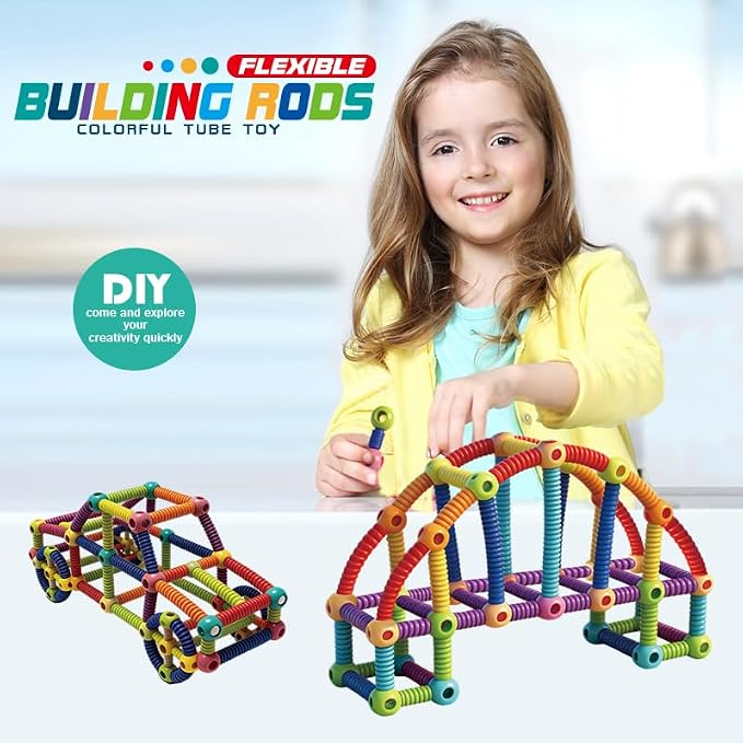 Flexible Building Stick Blocks, 128PCS Building Toys 10 Year Old Boy, Building Rods Blocks Construction Set, Montessori Educational Toy for Boys and Girls