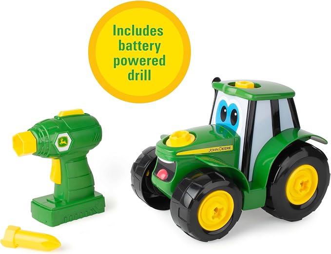 BUILD-A-BUDDY John Deere Tractor Toy and Toy Drill - Toddler STEM Take Apart Toys with 16 Individual Pieces and Kids Tools - Kids Building Toys Ages 3 Years and Up