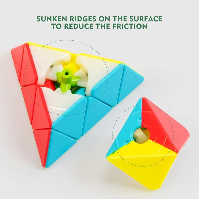Stickerless Pyraminx Speed Cube with Stand & Guide for Kids & Adults | Smooth-turning STEM puzzle with display stand. Great for classrooms, travel, office desks, gifts and brain training.