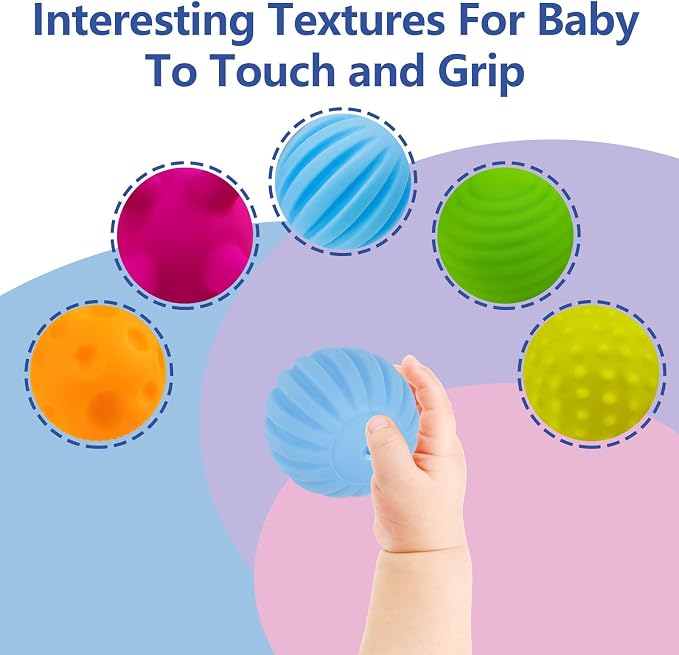 Baby Sensory Balls, Soft Textured Multi Ball Set 6 Pack, Colorful & Bright Infant Sensory Toys for 6-12 Months, Montessori Grasping Balls for Toddlers 1-3, 1st Birthday Gift