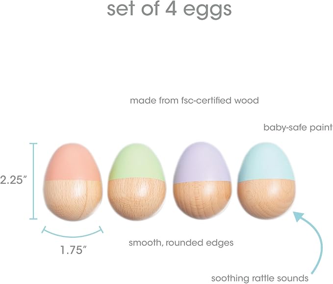 Pearhead Wooden Egg Shaker Baby Toy Set, 4-Piece Musical Rattles | FSC-Certified Wood, Pastel Maracas, Sensory Rhythm Play, Fine Motor Skills, 0+ Months