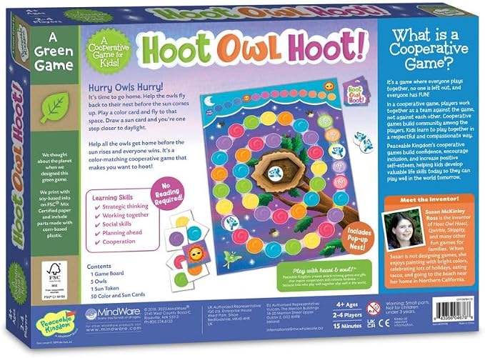 Peaceable Kingdom Hoot Owl Hoot - Cooperative Matching Game For Kids | Cooperative color-matching game—work together to fly the owls home before sunrise. Builds teamwork, ages 4+
