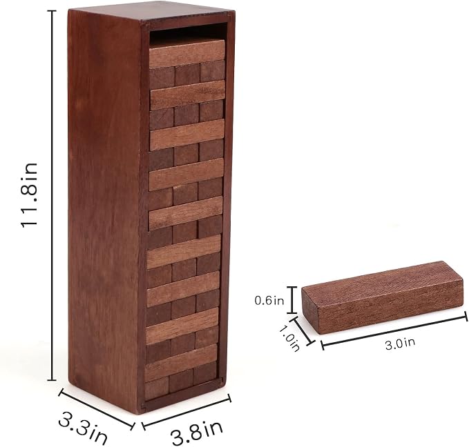 54PCS Tumbling Tower Game Wooden Blocks Stacking Game for Kids Adult Family | Canuan Wooden Tumbling Tower for Party Camping, Classic Stacking Blocks Wooden Board Tabletop Games with Storage Box Dices