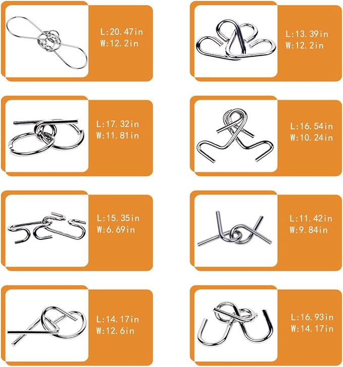 Ahyuan Metal Wire Puzzles Set 32 with Pouch Large Thick Brain Teaser Puzzles Fidget Toys IQ Test Mind Games Toys Magic Trick Toy Metal IQ Puzzle Party Favors for Kids Adults (Silver)