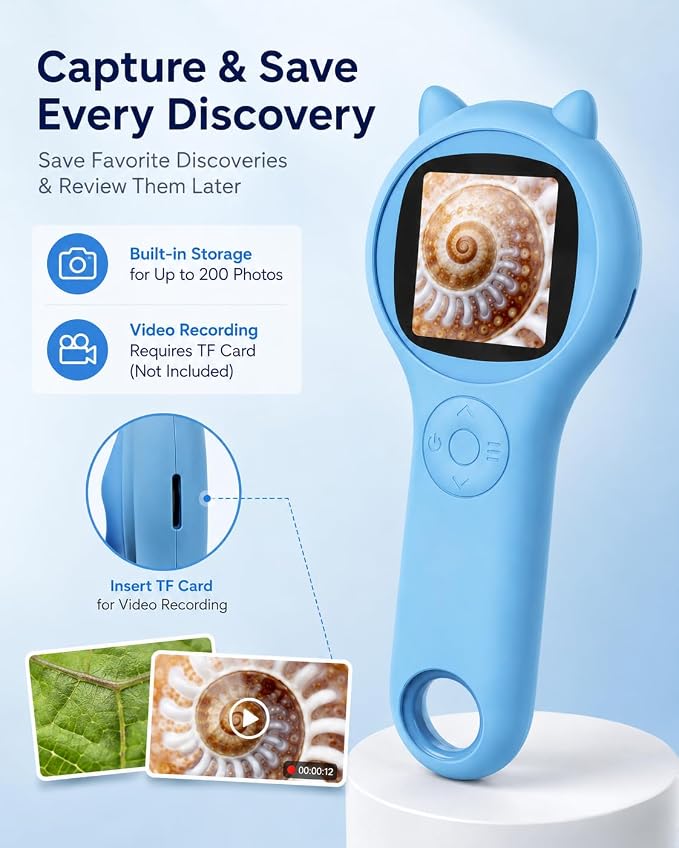 Microscope for Kids, Portable Digital Microscope for Outdoor Exploration | 500X digital magnifying glass with a 2-inch IPS screen for nature, camping, travel, and hands-on STEM learning.