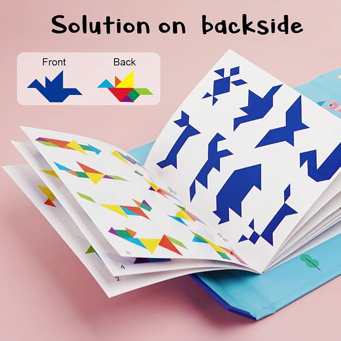 Beestech Wooden Tangram Puzzle Book, Travel Games for Kids in Car, Plane or Take Out for Restaurant, Educational Learning Puzzles Toys, On The Go Toys for Kids, Boys, Girls 3,4,5,6,7,8 Years Old