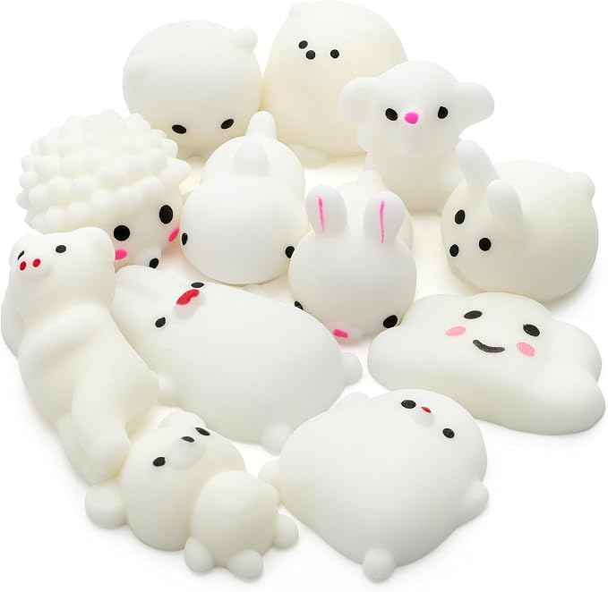 Mr. Pen- White Animal Squishy Toys, 12 Pack | Washable Twistable Stretchy Squishies, Soft Stress Relief Sensory Toys for Squeezing, Party Favors