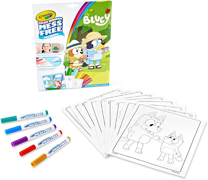 Crayola Bluey Color Wonder Coloring Set, 18 Mess Free Toddler Coloring Pages & 5 Markers, Bluey Activity Set for Kids, Gift for Toddlers, Ages 3+