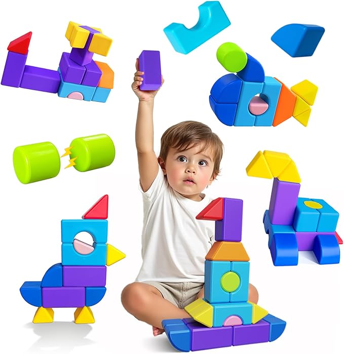 Pairez Toys Large Magnetic Building Blocks for Kids, 22pcs Magnet Toys | Toddlers Magnet Blocks in 8 Shapes & 8 Colors, 1.65in Large Building Set, Preschool Learning Toy for Boys & Girls Ages 3+