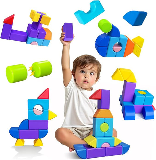 Pairez Toys Large Magnetic Building Blocks for Kids, 22pcs Magnet Toys | Toddlers Magnet Blocks in 8 Shapes & 8 Colors, 1.65in Large Building Set, Preschool Learning Toy for Boys & Girls Ages 3+
