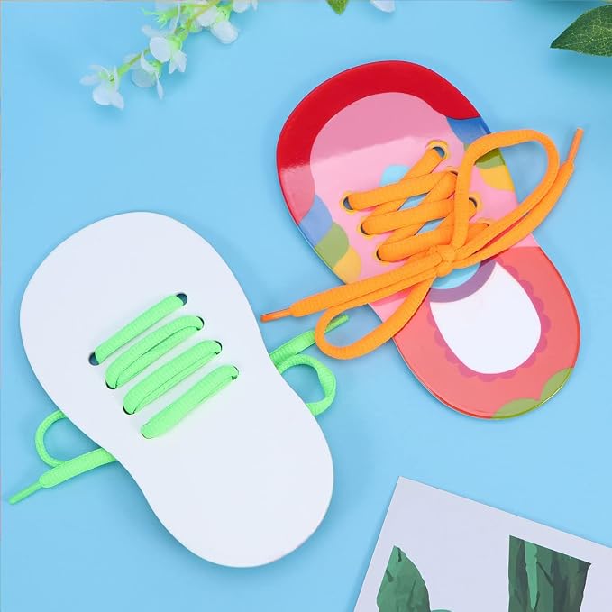 Toyvian Children Shoelace Threading Toy 2Pcs Toddler Lacing Shoes Educational Activity Early Learning Aid for Hand-Eye Coordination and Patience Development