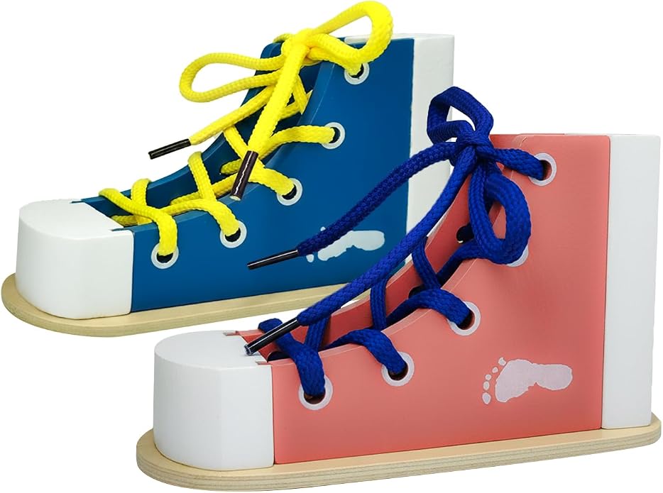Learn to Tie Shoes for Kids, Wooden Lacing Sneaker Toy,Montessori Educational Toy for Toddlers Ages 4-8