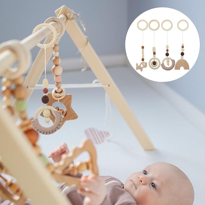 Toddmomy 4Pcs Wood Toys Wooden Hanging Toy Wood Activity Pendant Hanging Sensory Nursery Decor