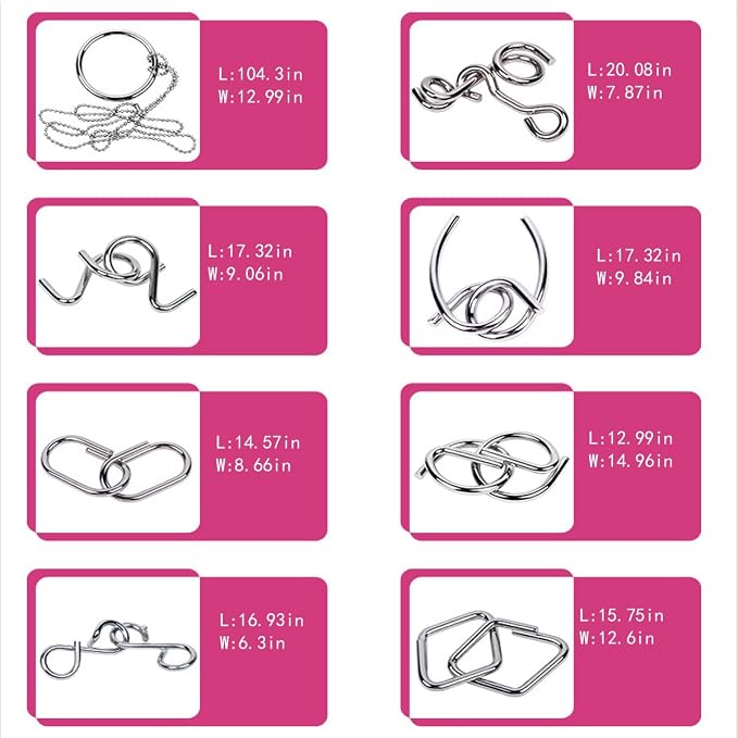 Ahyuan Metal Wire Puzzles Set 32 with Pouch Large Thick Brain Teaser Puzzles Fidget Toys IQ Test Mind Games Toys Magic Trick Toy Metal IQ Puzzle Party Favors for Kids Adults (Silver)