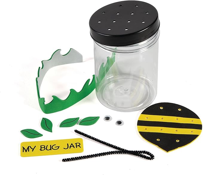 Fun Express Bug Catcher Kit for Kids - Makes 12 Bug Jars with Craft Supplies | Bug House Container with Ventilated Lids for Lightning Bug Catching | VBS Crafts, Bug Party Favors & Nature Explorer Kit