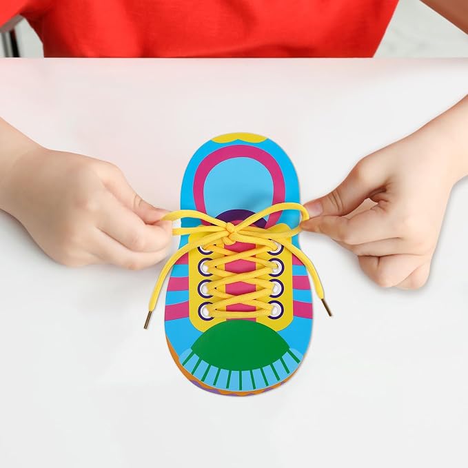 NUOBESTY Shoe Tie Practice for Kids Shoe Tying Practice Board Shoelace | Threading Teaching Toys Learn to Tie Shoelaces Toddlers Preschool Learning Toys Fine Motor Skills Early Educational, 5 Sets
