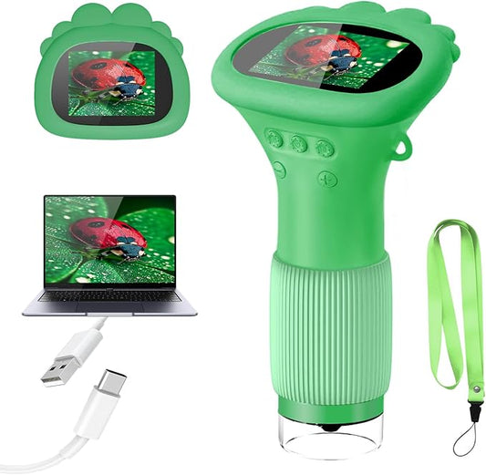Acoath Microscope for Kids, 1000X Handheld Digital Miniscope with 2.0" Screen, Portable Pocket Microscope Education Toys Birthday Gifts for Age 3 4 5 6 7 8 9 10 Girls Boys-Green