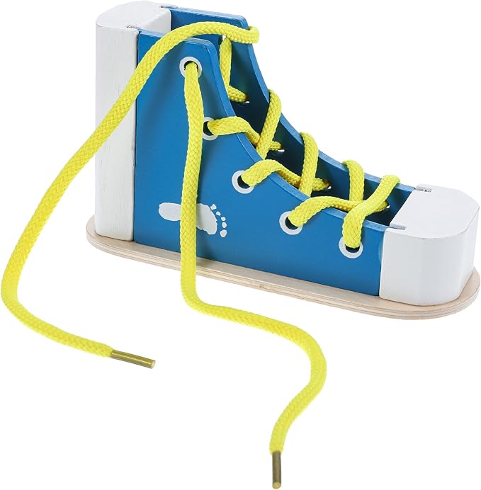 Learn to Tie Shoes for Kids Wooden Lacing Sneaker, Blue | Educational Toy, Safe & Reusable, Wooden Shoe Tying Practice Kit, Wood Lacing Sneaker Toy, for Tie-Up Shoe Practice