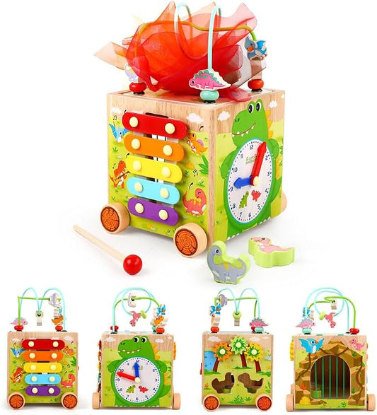 JAUNTY Montessori Activity Cube Toys for Toddlers 1 2 3 Years Old, Wooden Sensory Baby Tissue Box Toy for 1 Year Old Girls Boys, Great Educational Toys 1st First Birthday Gift