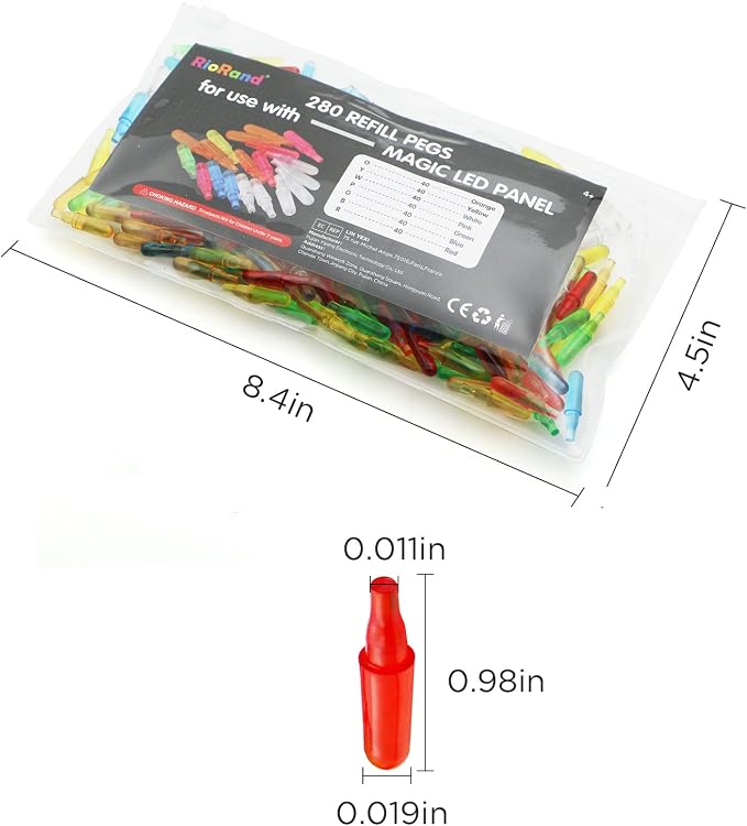 RioRand Refill Pegs 280 PCS for Magic Light Up Board | Glowing Pegs with 7 Colors,Creative Play Light Bright Toys for Kids 4 Years and Up