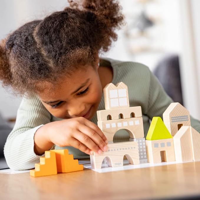 HABA Wooden Building Blocks STEM Toy, Logical Master Builder Montessori Toys with 26 Building Blocks & 16 Challenge Cards, Puzzle Game for Kids for Ages 5+, Made in Germany