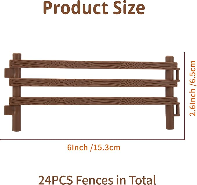 TOYMANY 24PCS Plastic Fence Toys Horse Corral Fencing Accessories Playset | for Farm Barn Paddock Horse Stable or Farm Animals Horses Figurines, Educational Gift Cake Toppers for Kids Toddler