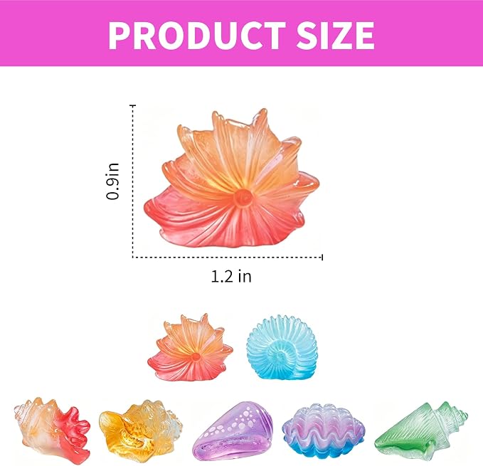 42Pcs Mini Resin Seashell Conch Figurines Small Sea Shell Figures for Craft | Tiny Bulk Plastic Shells Ocean Animals Aquarium Decorations DIY, Glow in the Dark, 7 Styles 6 Each, Mermaid Party Favors