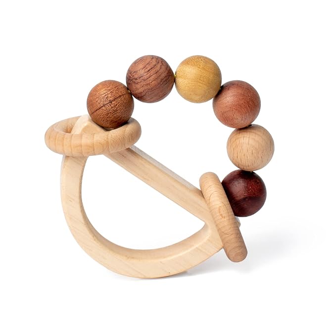 Baby Rattles 0-6 Months, Wooden Toys for Babies 6-12 Months | Montessori Wood Color Baby Rings for Newborn 0 3 6 12 Month, Sensory Development, Toddler Toys