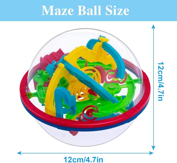 3D Maze Ball, 4.7'' Interactive Labyrinth Puzzle Game with 100 Obstacles | Brain Teaser Game, Educational Toy, Interactive Maze Sphere Game
