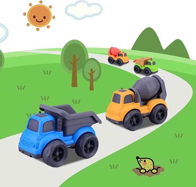 Aigitoy Toddler Car Toys Set - Mixer and Dump Truck for 2-4 Years Old | Sandbox Outdoor Vehicles Toys, No BPA, Phthalates, PVC, Recycled Plastic, Easter Christmas Birthday Gifts Boys Girls (Blue)