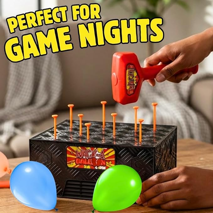 Wack A Balloon Pop Game for Kids & Families, Interactive Tabletop Game | 200 balloons, 100 nails, balloon popping gameplay, family game night, tabletop activity, birthday gift, ages 4+