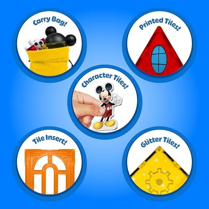 Tytan Official Disney Junior Mickey Mouse Clubhouse Magnetic Tile Set – 22-Piece STEAM Toy with Character Tiles, Mickey Head & Hand – Educational Building Fun for Kids Ages 3+