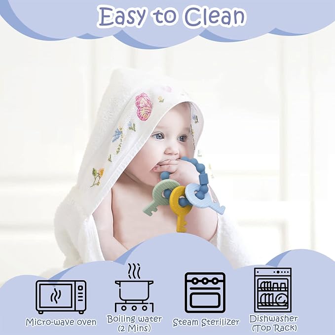 YAPROMO Baby Keys Teether Toys, Silicone Teething Toys for 3-18 Months Infants & Toddlers, Teething Keys for Baby Boys, BPA Free