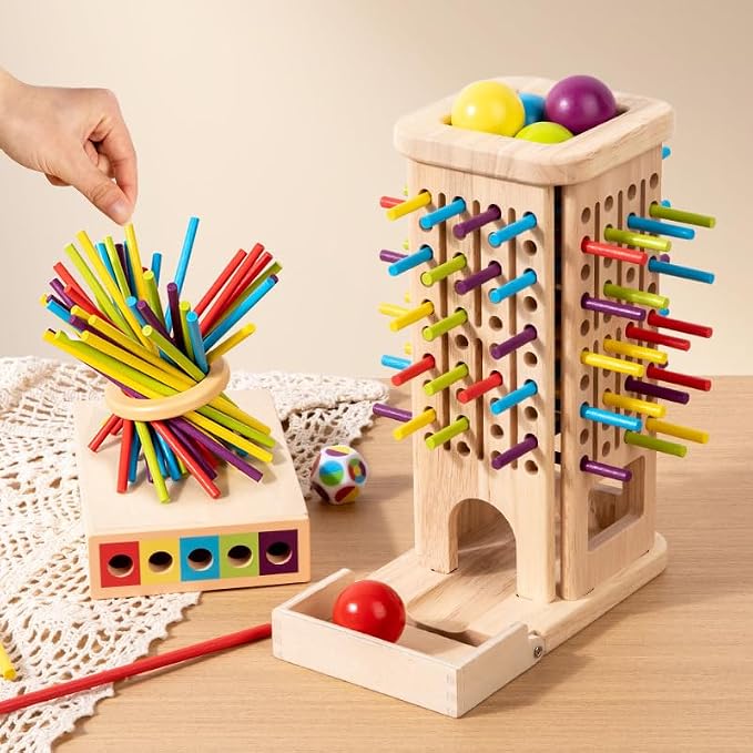 Montessori Game Wooden Board Game, 40 Colorful Wooden Sticks Dice Game Math Educational Toys for 3 4 5 6 Years Old,Math Educational, Fine Motor Skill Toy for Girls Boys, Gift for Kids