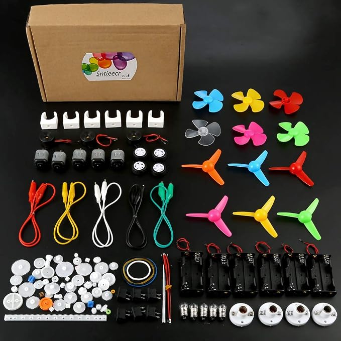 Sntieecr 6 Set 131 PCS DC Motors Kit, Mini Electric Motor 1.5-3V 15000RPM | with 66 PCS Plastic Gears, Shaft Propeller, Bulbs, Buzzer Sounder,Science Experiment Set for Kid DIY STEM Engineering Project