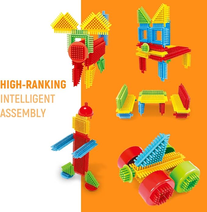 Baby Building Toys, 150pcs Bristle Shape 3D Building Blocks Toy Set | Ages 3, Fine Motor Skills, STEM Educational, Preschool Toys,Creative Open-Ended Play, Storage