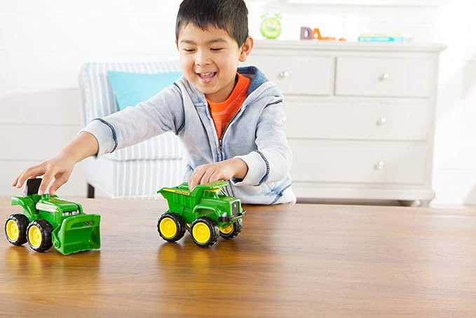TOMY John Deere Sandbox Vehicle Set - Dump Truck and Tractor Toy - 6 Inch | Officially Licensed John Deere Toys, Working Front Loader, Summer Sandbox Toys, Plastic, 2 Count, Ages 18 Months+