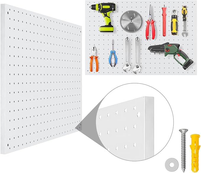 Peg Board, 2 Pack Metal Pegboard Panels White Pegboards Wall Organizer with Frame Large Heavy Duty Peg Board with Hooks for Walls Home, Garage Tool Storage, Office, Craft Room, Kitchen 24”×16”