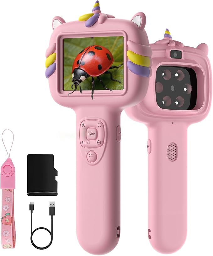 Microscope Camera for Kids Gifts Toys- Handheld Pocket Microscope Autofocus | 2.4" Screen Mini Digital Educational Science Kit for Christmas Birthday for Age 3-5 5-7 8-12 Girls Boys(Pink)