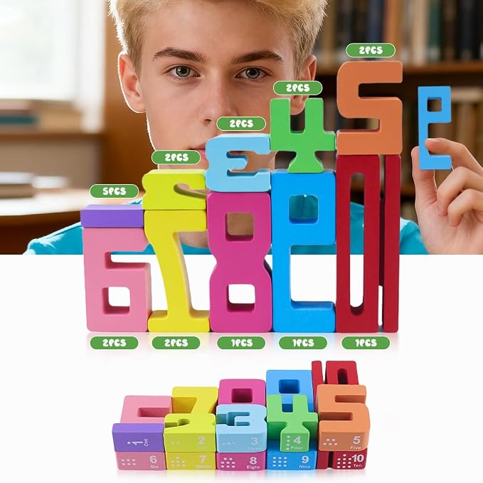 rytopt Wooden Number Building Blocks, 20Pcs Digital Building Blocks from 1 to 10, Easter, Party Favors, Stocking Stuffers, Classroom Must Haves, Back to School Supplies, School Supplies